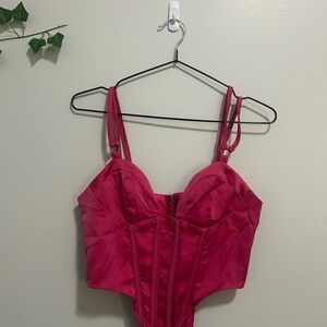PrettyLittleThing Hot Pink Structured Bandeau Bustier with Straps